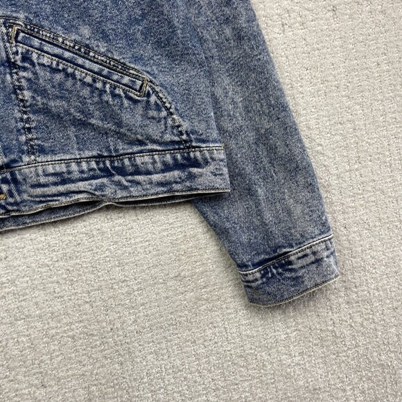 Y2K Wrangler Blue Denim Jean Jacket Women’s XL Trucker Distressed Pockets - Picture 5 of 14